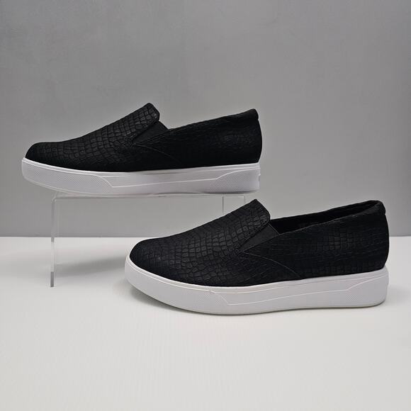 Munro Lennox Sneaker Womens 9 WIDE Black Nubuck Croc Embossed Slip On Platform - Picture 2 of 14